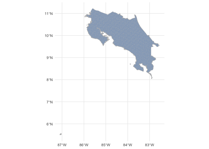 Figure 3. Hexagonal grid of resolution 7 for Costa Rica.